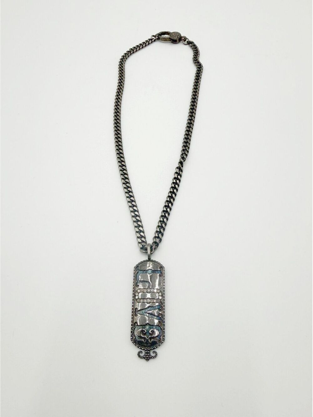 Nadean Designs Silver Oxidized LOVE Braille Dog Tag Necklace